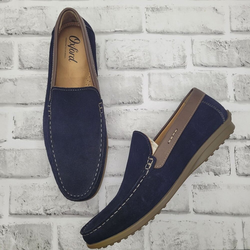 NWOB Oxford Loafers Handcrafted in Brazil Navy Leather Suede Men's Size 9.5